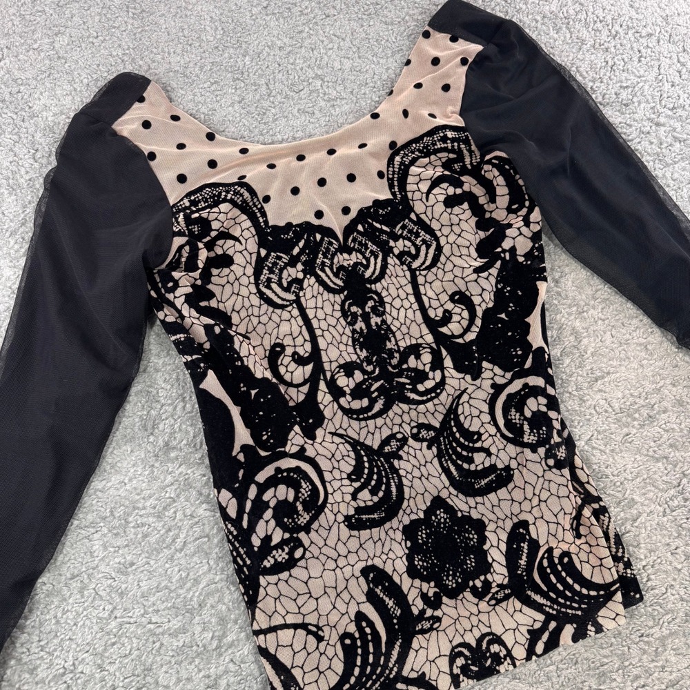 Julienne Weston Wear VTG Y2K Black Lace Polka Dot Long Sleeve Top Party Goth